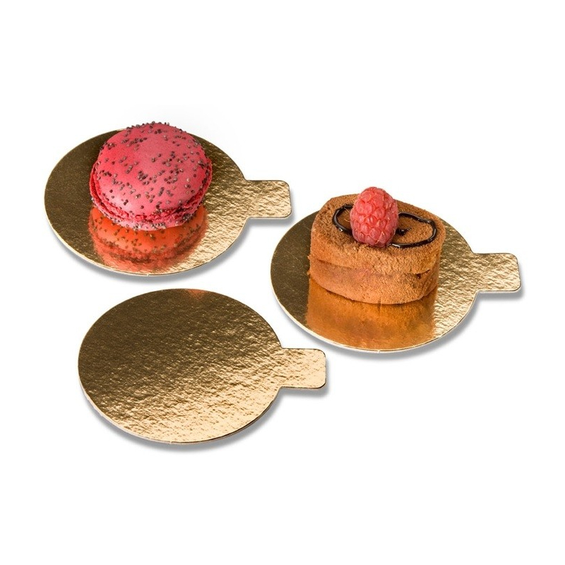 Support gâteau rond avec languette en carton réversible de couleur