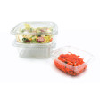 Barquette à salade fraicheur jetable en plastique avec couvercle attaché