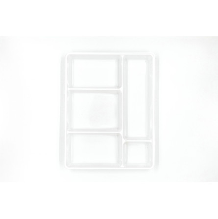 Plateau repas 5 compartiments blanc et son couvercle transparent (vendus séparément)